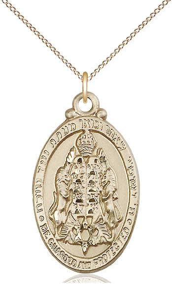 14kt Gold Filled Jewish Protection Pendant on a 18 inch Gold Filled Light Curb Chain.