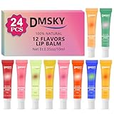 Dmsky 24 Pack Lip Gloss Bulk, Squeeze Clear Lip Gloss Set with Shea Butter, Moisturizing High Shine Glossy Lip Oil for Dry Chapped Lips-12 Flavors
