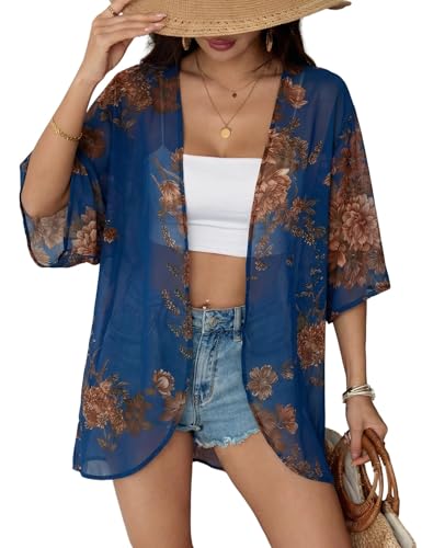 Image of Chunoy Women Floral Beach Wear Cover Up Chiffon Kimono Cardigan Open Front Blouse Beach Resort Wear for Swimwear 2026