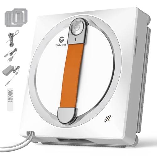 Fixtfixer Robot Limpiacristales 2800Pa, Limpiacristales Magnetico con 4 Paños y Nebulización, Sistema de Seguridad de 10 Niveles,Limpiador Cristales Electrico para Ventanas Interiores y Exteriores