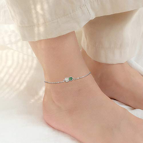 Image of LUHE Pineapple /Mushroom /Star /Mountain Anklets Sterling Silver Adjustable Chain Link Ankle Bracelets Beach Anklet Jewelry for Women Teens