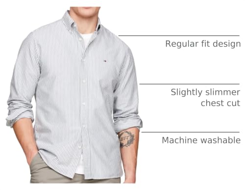 Image of Tommy Hilfiger Men's Long Sleeve Oxford Shirts in Regular Fit, Men's Button Down Shirts, Also Available in Big and Tall