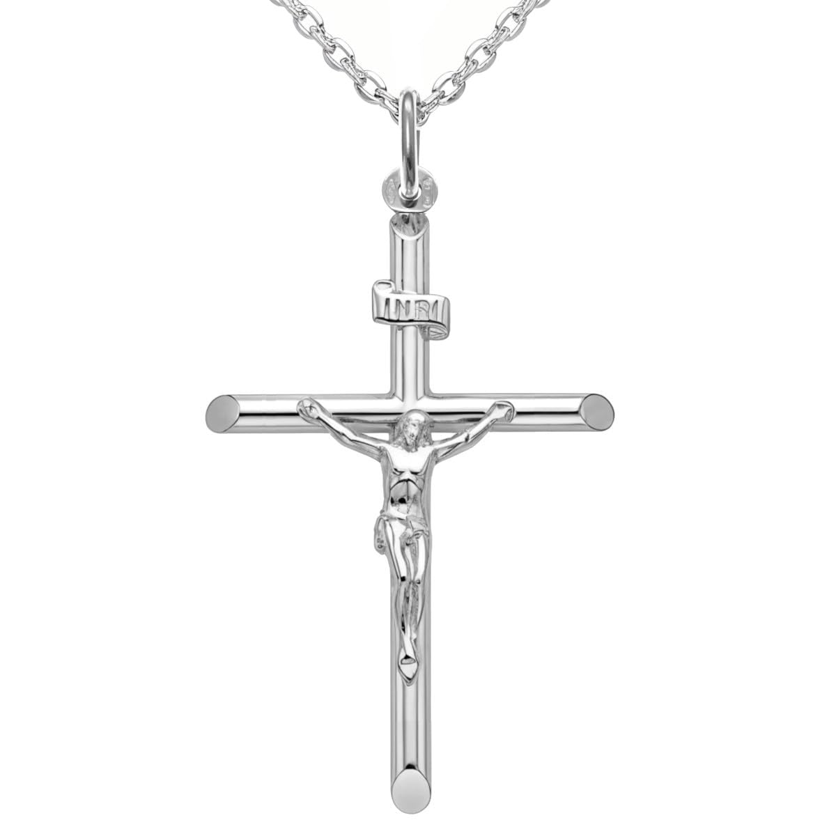 Crucifijo Colgante de Plata de Ley, con Cadena de Plata 20 pulgadas y Caja para Regalo
