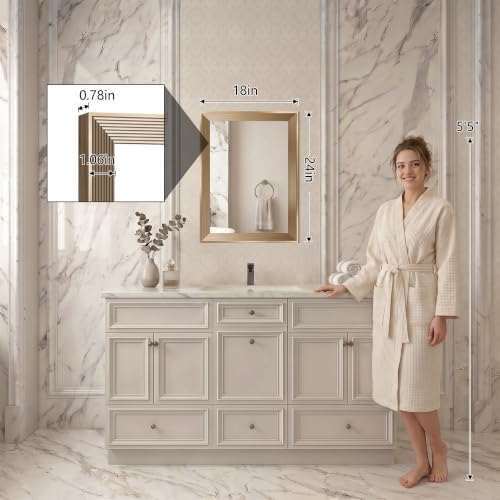 Image of DESBING 18 inchx24 inch Gold Bathroom Mirrors for Over Sink | Tempered Glass, Metal Frame, Rectangle Vanity Wall Mirror for Bathroom, Living Room, Bedroom, Horizontally or Vertically