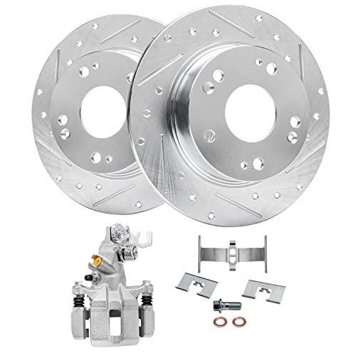Image of Detroit Axle - Rear Brake Kit for 2003-2007 Honda Accord 2004-2008 | Acura TSX, 2005 2006, Drilled & Slotted Rotors Left Brake Caliper Replacement