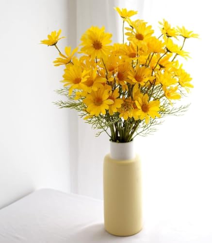 Image of SATYAM KRAFT 15 Pcs Artificial Daisy Sunflowers for Home Decor, Office, Living Room, Balcony, Wedding & Gifting | Realistic Faux Flower (Only Flower, No Vase)(Fabric) (Yellow)