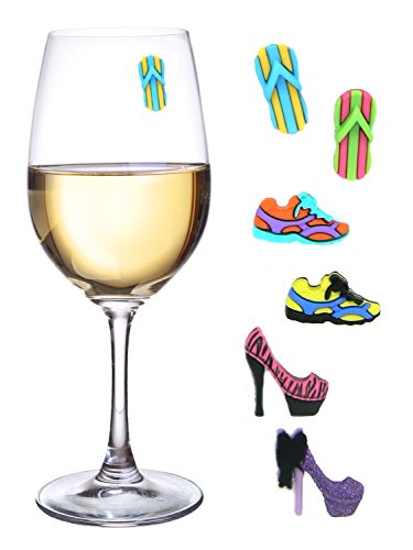 Magnetic Wine Glass Charms Set of 6 Wine Markers - High Heels, Sneakers and Flip Flops - Works on Stemless Wine Glasses, Beer Mugs, Champagne Flutes & More