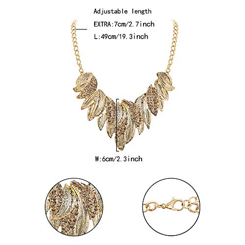 Foto von EVER FAITH Blatt Halskette für Damen Kristall Vintage Boho Blume Cluster Chunky ChokerKette Braun Gold-Tone