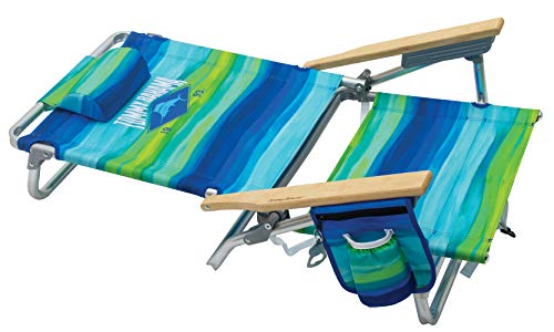 Tommy Bahama 2-Pack 5-Position Classic Lay Flat Backpack Beach Chair with Cooler and Cup Holder, Portable Folding Beach Chair for Tanning, Blue/Green - Image 3