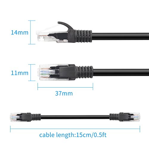 Image of 4 Pack 30cm RJ45 Cat6 Ethernet Cable, Gigabit, Male-to-Female, PVC, Indoor, Compatible with PC, Router, VoIP Phones