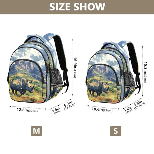 Rhinoceros Landscape Print Kids Backpack Cute School Bag Toddler Book Bags for Boys Girls S4