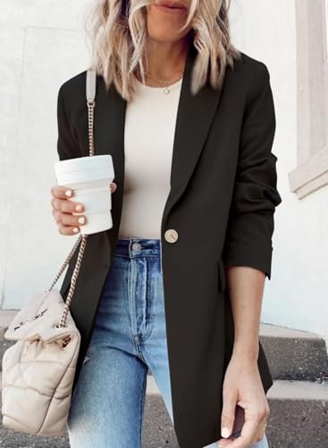 Womens 2024 Fashion Spring Lapel Collar Buttons Blazer Jackets for Women Business Casual2