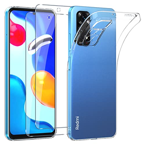 Phoona Funda para Xiaomi Redmi Note 11 /Note 11S, con 2 Piezas Cristal Templado Protector Pantalla,Transparente Ultra Fina TPU Carcasa Fundas para Redmi Note 11