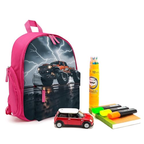 Monster Truck Black Sky Lightning Roar Backpack for Men Women, Durable Small Bookbag Lightweight Daypack for Travel, Hiking, Pink-style3