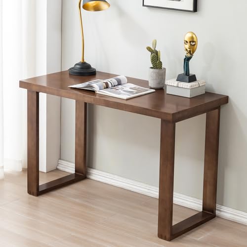 Solid Wood Desk, Wooden Computer Desk for Home Office, Gaming Study Desk for Small Spaces, Writing Work Desk for Bedroom,Easy Assembly (Walnut Color 47inch)