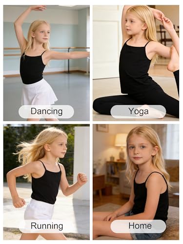Image of Girls Undershirts Camisole Tank Tops for Kids with Adjustable Straps Cotton Dance Cami for Teen 5-12 Years