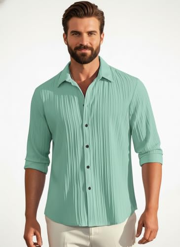 Image of Amazon Brand - INKAST Men's Casual Button Down Shirts Long Sleeve Linen Shirt Fashion Textured Beach Summer Shirt