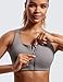CRZ YOGA Womens Zip Front High Impact Sports Bra - Molded Cup Wireless Workout Yoga Bra with Adjustable Convertible Straps Deep Gray 38DD