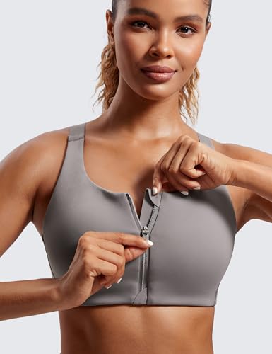 The Best Sports Bra for Large Breasts High Impact: A Real Talk Guide (I Tested 17 So You Don't Have To) 6 CRZ YOGA Womens Zip Front High Impact Sports Bra - Molded Cup Adjustable Convertible Straps Wireless Workout Yoga Crop Top Deep Gray 38D