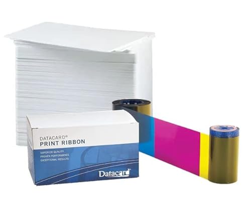 Datacard 534700-004-R010 Color Ribbon YMCKT - Dye Sublimation - 500 Prints for SP Series, FP65, FP65i, SD260, SD360, and SD460 with 500 ID Zone Premium White Blank Plastic CR80 30 Mil PVC Cards