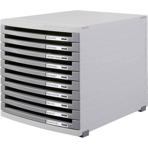 HAN 1510-0-19, CONTUR drawer set. Modern organisational system, expandable, premium quality for a highly professional organisation with 10 open drawers, light-grey-dark-grey