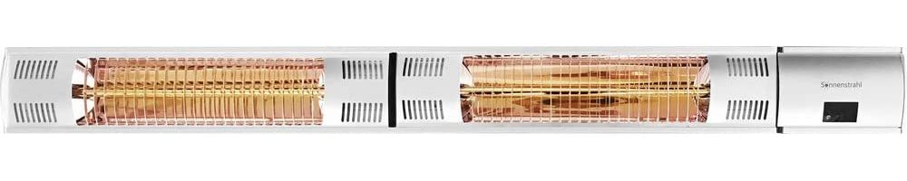 Sonnenstrahl Promiennik podczerwieni Comfort, 1500-3000 W, możliwość przełączania mocy, IP54, ochrona przed wodą rozbryzgową, grzejnik na taras z pilotem zdalnego sterowania i uchwytem ściennym