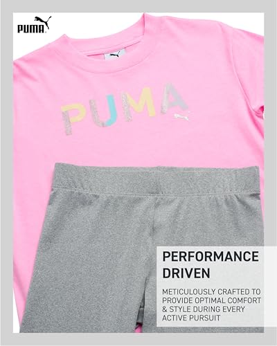 Image of PUMA Girls' Biker Short Set - 2 Piece Short Sleeve Crewneck Graphic Tee Shirt and Bike Shorts for Girls (Sizes: 7-14)