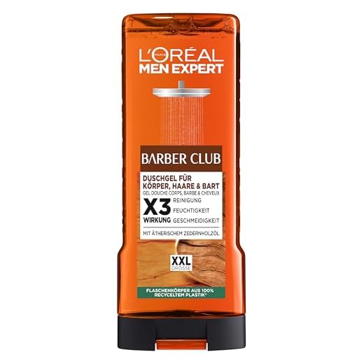 L'Oréal Men Expert XXL Duschgel und Shampoo für Männer, Duschbad zur Reinigung von Körper, Haar, Gesicht und Bart, Herren Körperpflege mit holzigem Duft und Zedernholzöl, Barber Club, 1 x 400 ml