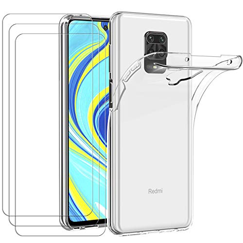 iVoler Coque pour Xiaomi Redmi Note 9S / Xiaomi Redmi Note 9 Pro + 3x Film Protection écran en Verre trempé, [Ultra Transparente Silicone en Gel TPU Souple] Coque de Protection avec Absorption de Choc