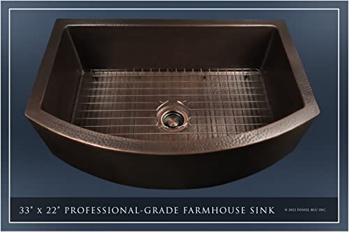 Fsw1101 Luxury 33-Inch Heavy 12-Gauge Dark Patina Copper Farmhouse Sink, Includes Accs, Curved Front #TOP1