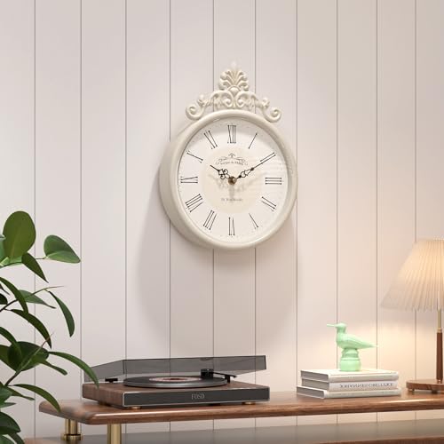 Abdurey Small French Retro Decorative Wall Clock,Ivory White Round Vintage Style,Battery Operated Silent Boho Decor Wall Clocks For Farmhouse,Kitchen,Bathroom,Bedroom thumb #5