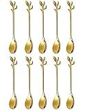 Stainless Steel Leaf Coffee Spoon, SZBAIDEKJ 10 Pcs Creative Tableware Dessert Spoons, Stirring, Mixing, Sugar, Stir, Ice Cream Teaspoon Set