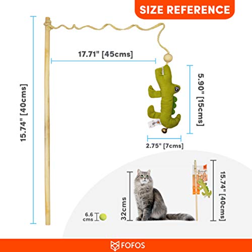 Image of BarkButler x Fofos Cat Teaser Toy Crocodile,Green|US Grade Catnip Inside|Durable Wooden Stick+Robust Rope|Interactive|for All Cat Breeds & Kittens
