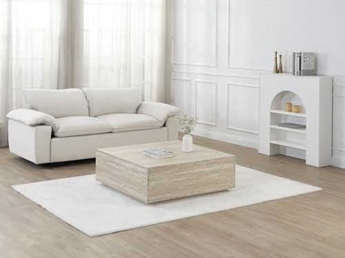 Pascal Morabito-Couchtisch mit 2 Schubladen - MDF - Travertin-Optik Beige - Antrim – Bild 3