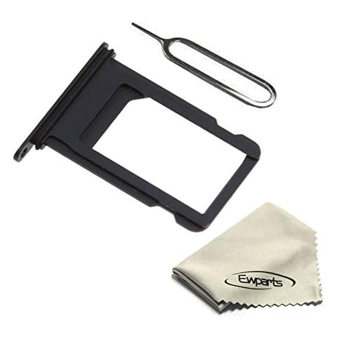 Ewparts Sim Card Tray Slot Replacement for iPhone 7 4.7 Inch + SIM Card Tray Open Eject Pin (Black) Cover