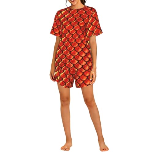 Ensemble de pyjama imprimé écailles poisson rouge femme | Homewear confortable court