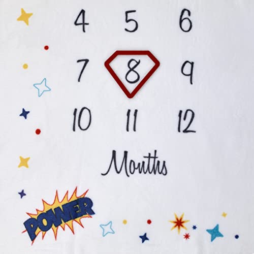 Image of Everything Kids Warner Brothers Superman White and Red Power, Icon, and Stars Milestone Baby Blanket
