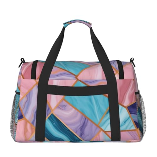 Colorful Marble Pastel Blue Purple Print Travel Duffle Bag - Foldable Personal Item Travel Bag for Women & Men,13x10.2x19.72