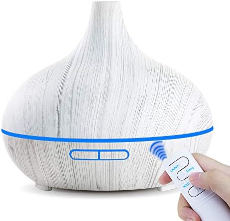 NEWKBO Essential Oil Diffuser,550ml Aromatherapy Diffusers Cool Humidifier with 7 Color Changing LED Lights, Remote Control and Waterless Auto Shut-Off for Home Office Baby Spa(White Wood)