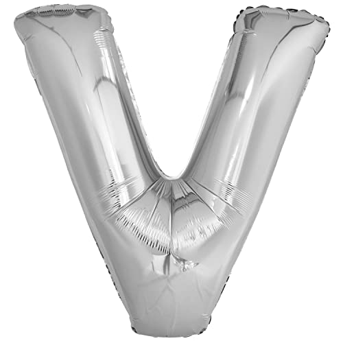 Amscan 9909571 9909571-Silver Lettera V SuperShape Palloncino Foil 43, Argento