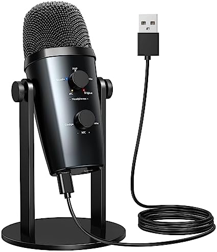 XZL USB Condenser Microphone for Gaming, Streaming, Recording, Podcasting, Plug and Play with 3.5mm Headphone Monitoring Jack, Noise Cancelling, Add Reverb, Volume Control, for PC, Mac, PS4/5