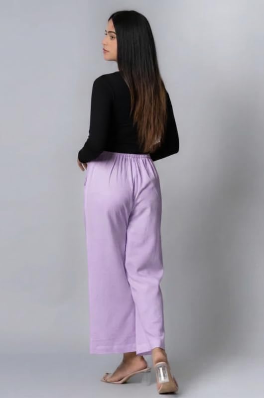 Image of Moirai Pure Cotton Wide Leg Women Trouser Stylish Mid Rise Relaxed Straight Fit Loose Pants Casual Travel Office Formal Wear