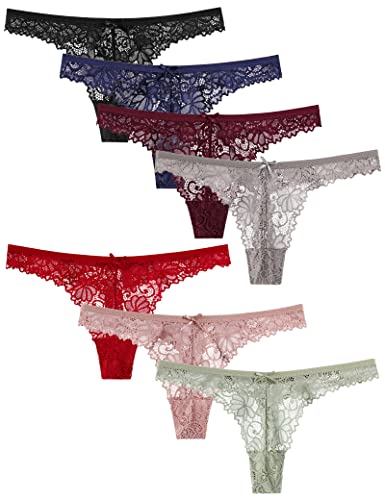Kiench Teens Girls' Lace Thongs Underwear Low Rise 7-Pack