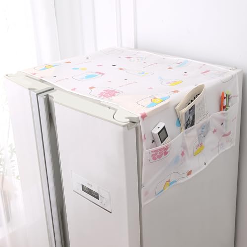 Image of HOKIPO Large Fridge Cover Top | For Bigger Double Door Refrigerator | Waterproof, Printed with 6 Side Pockets, Size Large 180x62 cm, Whimsical Bottles (AR-5876-D3)
