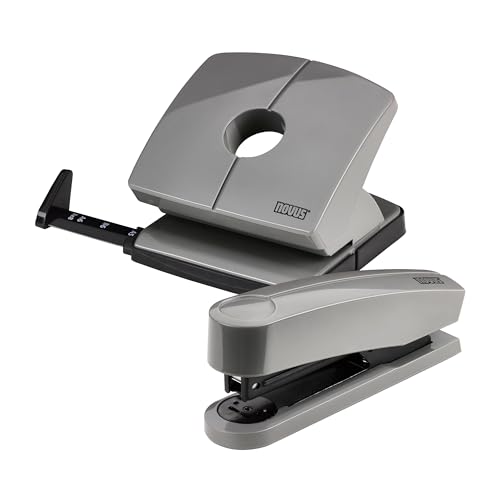 Novus ColorID Schreibtisch-Set in smart grey, Hefter B2 Heftleistung 25 Blatt & Locher B220 Lochleistung 20 Blatt
