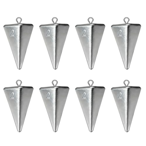 Aosethefrt Pyramid Sinkers Assorted Weights 2oz 3oz 4oz Lead Surf Fishing Sinkers for Saltwater Beach Bottom Fishing 8 Pack