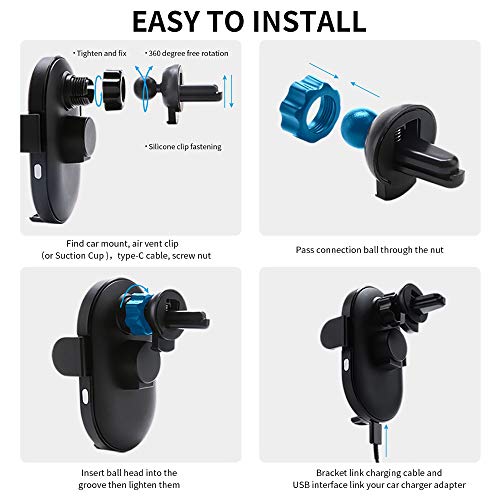 Adaskala Suporte de carga sem fio para carro 15W Ferramenta de carga rápida para automóvel inteligen