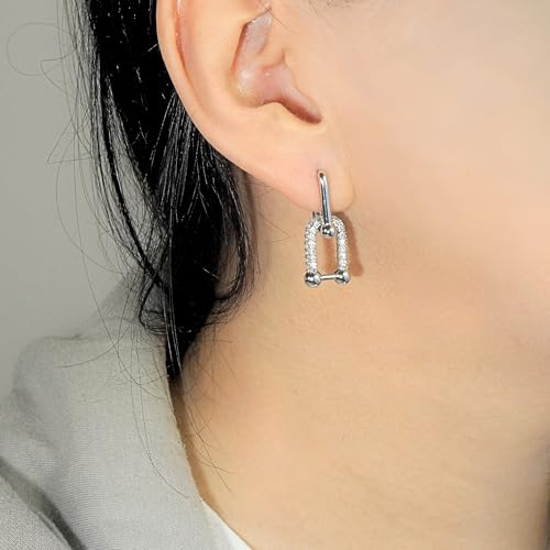 QueenBee Small 14K Gold & 925 Sterling Silver Paperclip Zirconia Hoop Earrings – Dainty Convertible Huggie with Removable Drop, Adjustable Retro Jewelry Gift for Holidays, Weddings, Birthdays & Bridesmaids2