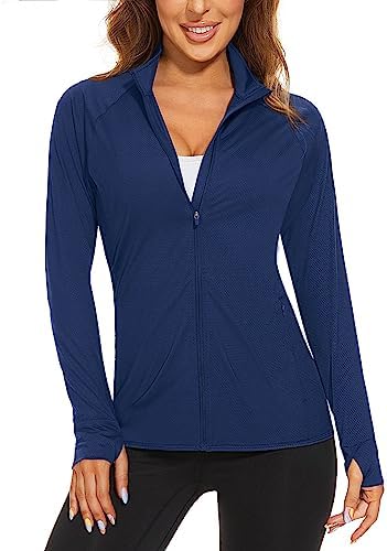 CRYSULLY Women’s UPF 50+ Sun Protection Shirts Quick Dry Long Sleeve Jacket with Zip Pockets Hiking Running Outdoor