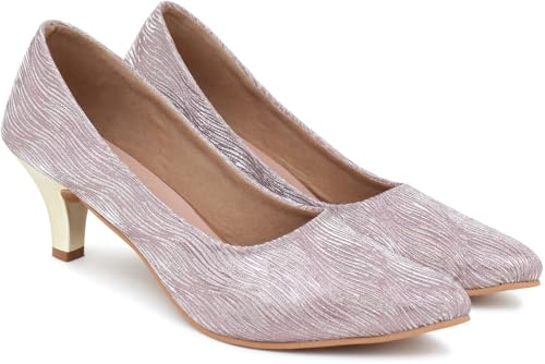 Image of Action Women's Suede Stiletto Pumps| Silver Textured Pattern| Gold Heel| Evening Antique